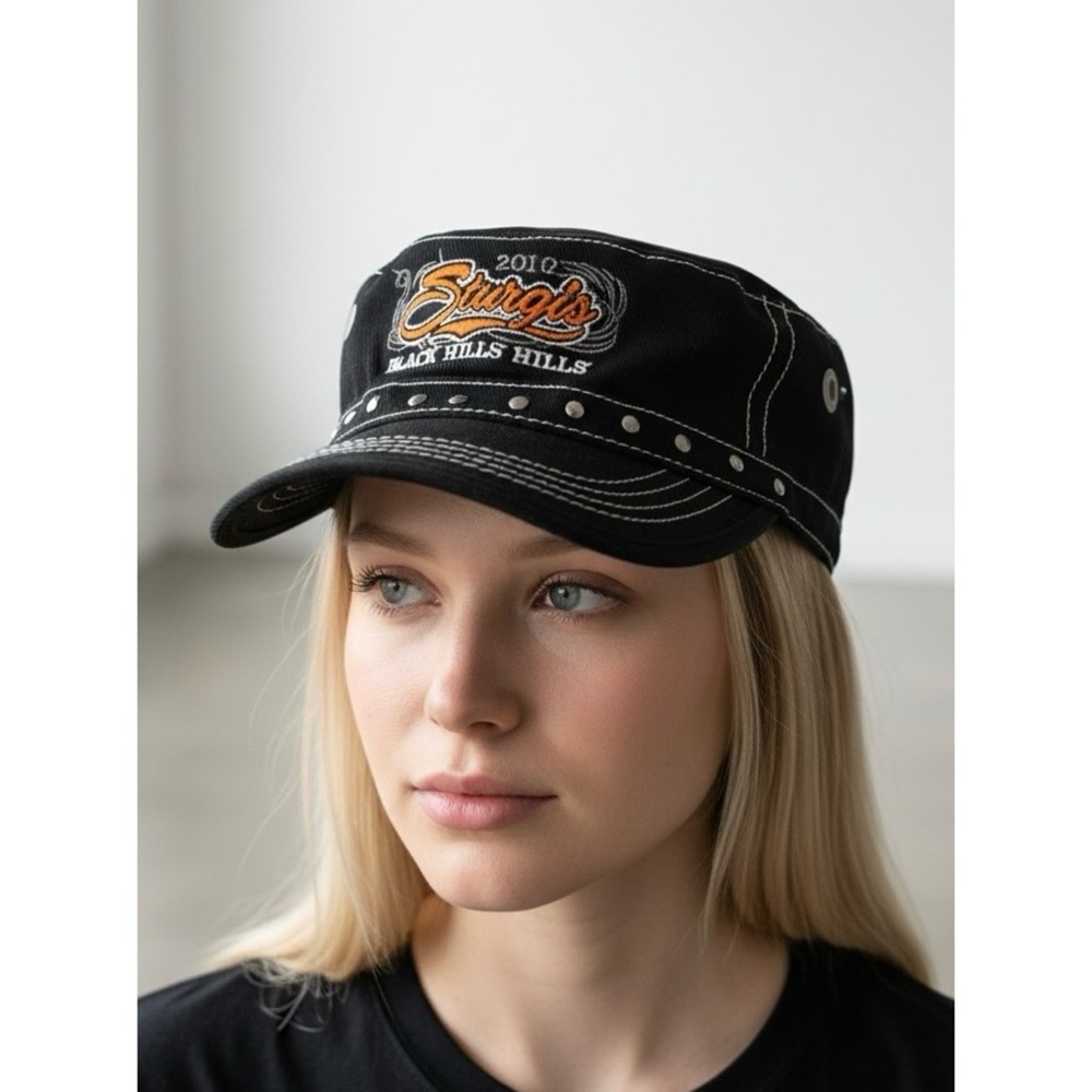 4/$40 M & J Black Hills Black and Orange Motorcycle Biker Hat